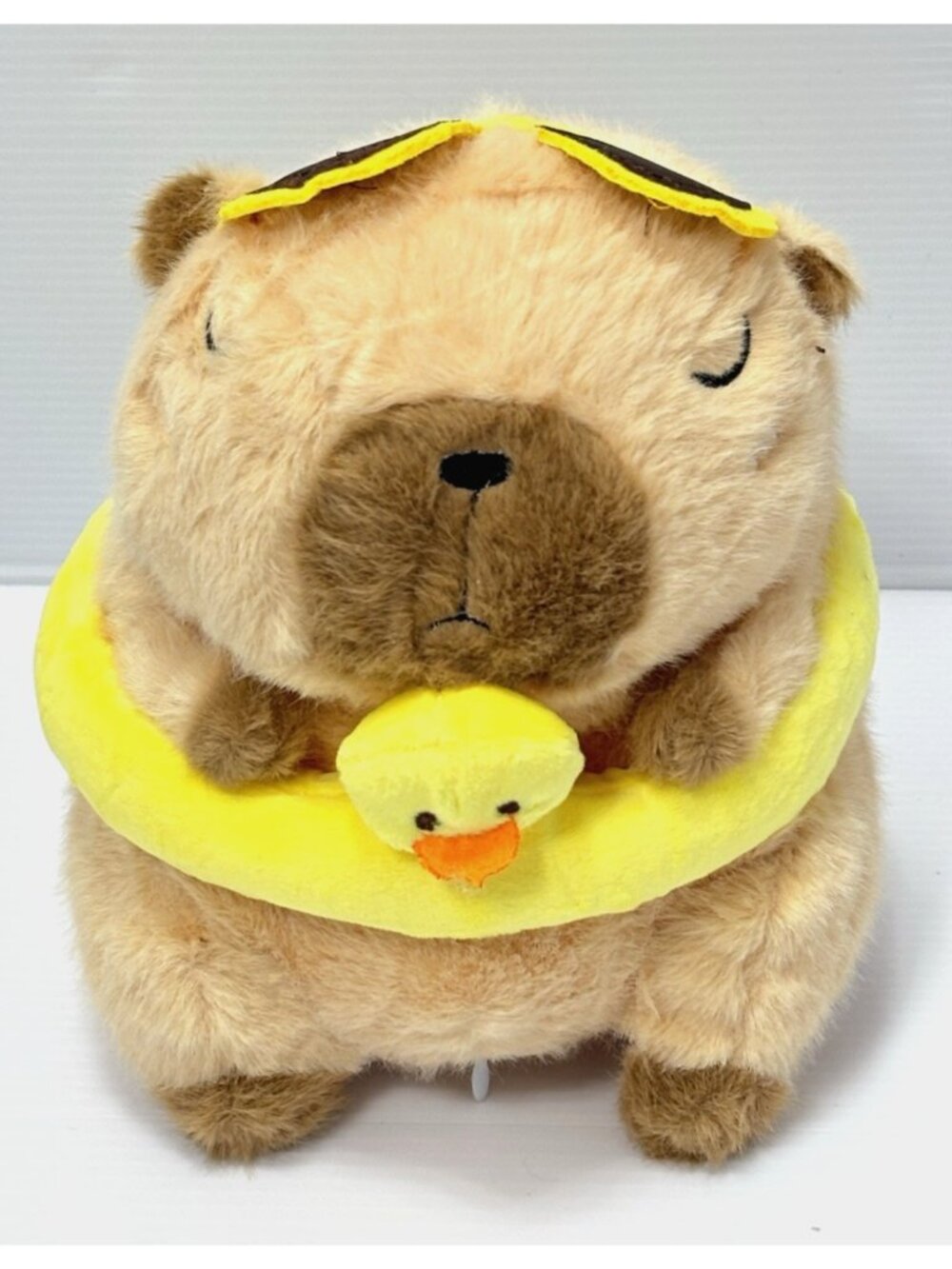 Capybara Plush Stuffed Animal With Yellow Duck Floating Ring Sunglasses Toy New